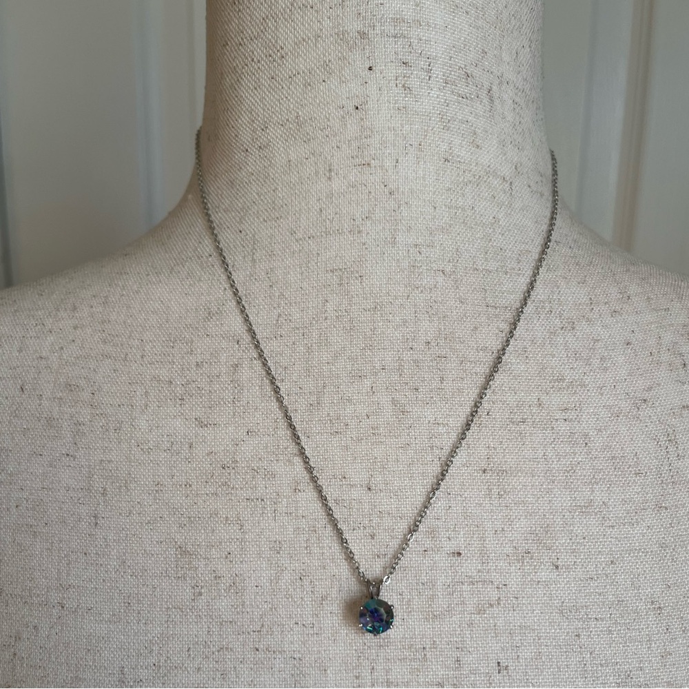 Silver Necklace with Blue Iridescent Pendant